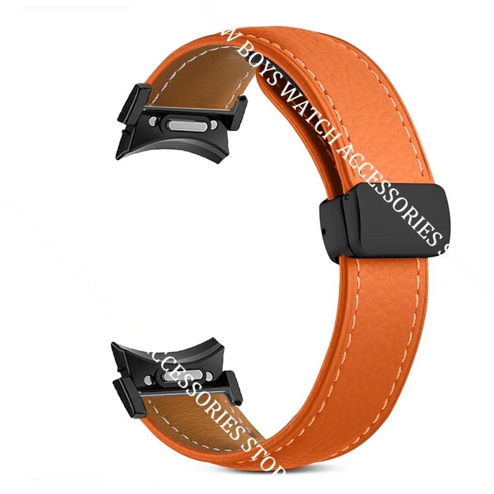 Kožený pásek bez mezer pro Samsung Galaxy Watch 7/6/5 40mm 44mm 6 Classic 47mm 43mm Řemínek Quick Fit Bílý magnetický pásek s D-přezkou
