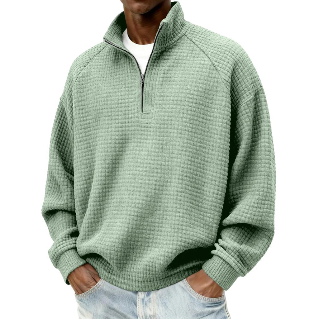 Men's Retro Plaid Zip-Up Sweatshirt Long Sleeve Stand Collar Casual for Fall Winter