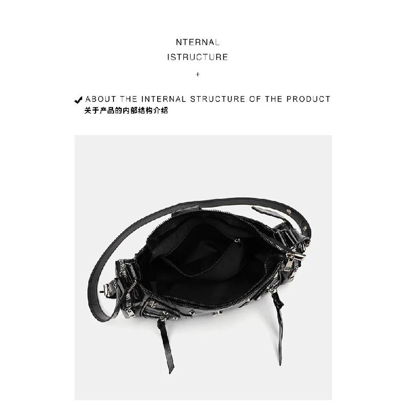Women's Y2k Punk Vintage Shoulder Purse PU Leather Gothic Rivet Handbag Waist Bag Luxury Black Cross Body Bags with Spikes