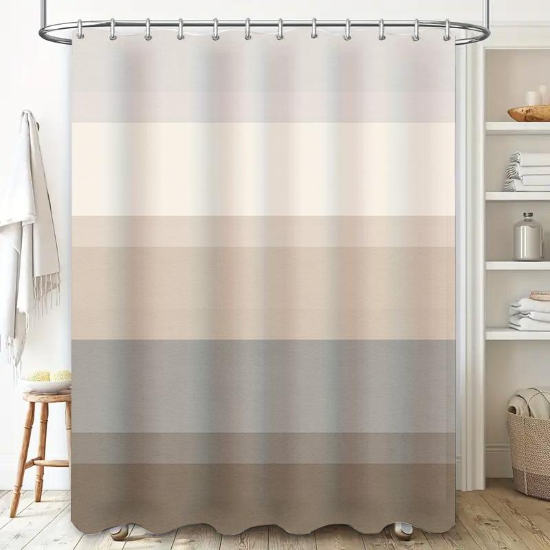 Modern Neutral Stripes: Elegant Horizontal Pattern Shower Curtain for a Minimalist and Versatile Bathroom Décor