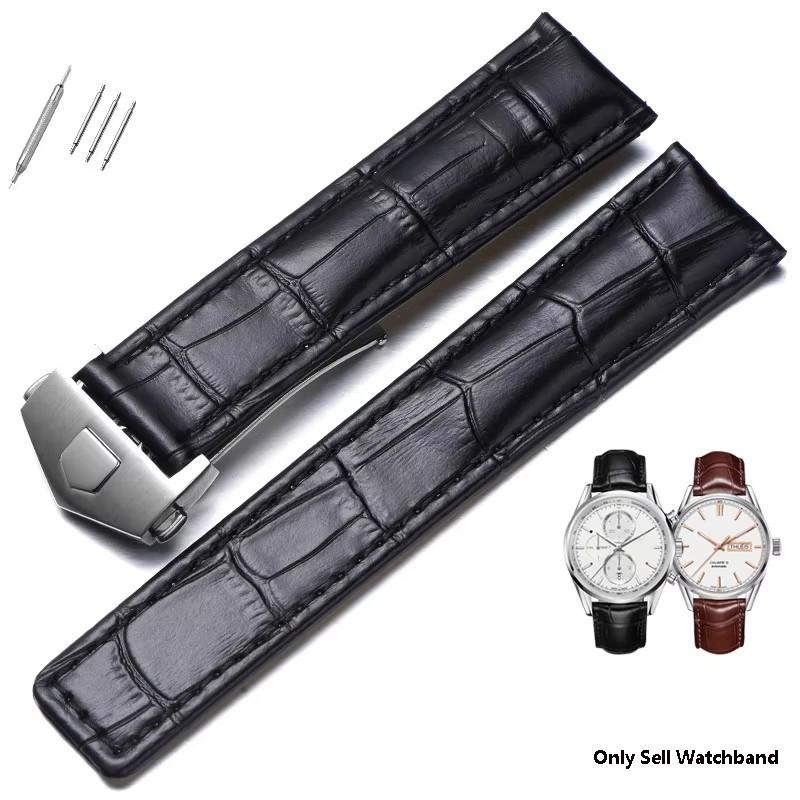 Genuine Leather Strap for Tag Heuer Watch Carrera Monaco Watch Belt Black Brown Bracelet Wristwatch Watchband 19mm 20mm 22mm