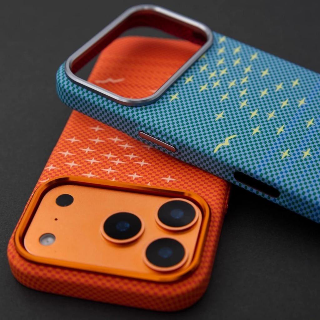 iPhone 17 Pro Max Kevlar-Style Magnetic Phone Case with Metal Frame and Carbon Fiber Pattern