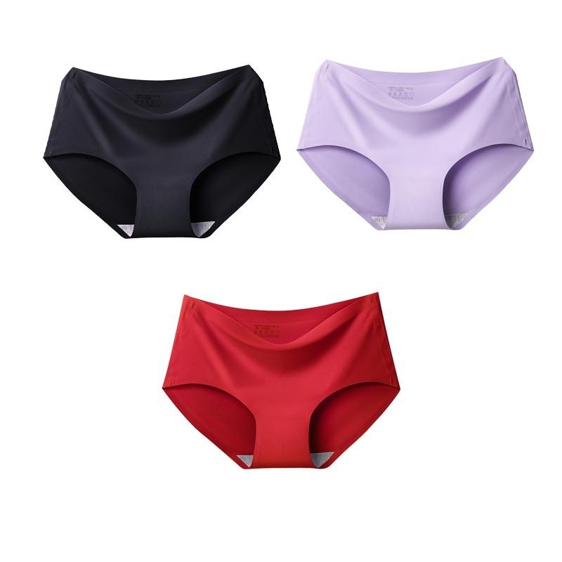 3pcs Sexy Women Panties Ice Silk Seamless Underwear Girl Lingerie Breathable Comfort Briefs Large Size Panties Women Underpant