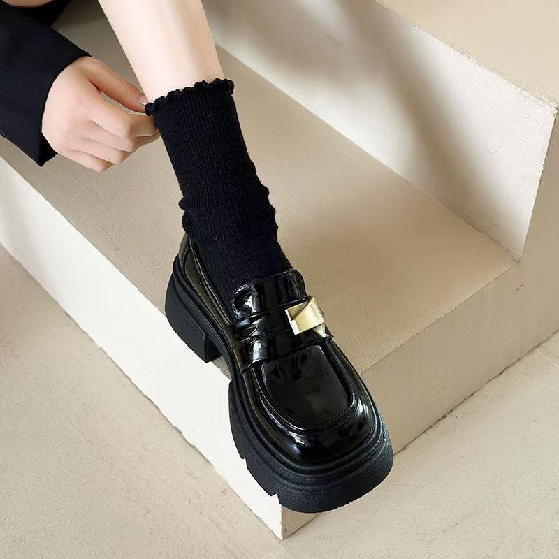 Retro black platform British style small leather shoes autumn new Mary Jane single shoes