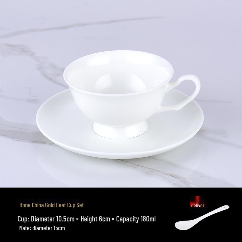 Luxurious Bone China Gold Rim Coffee Cup & Saucer Set - Pure White Ceramic English Style for Hotels and European Coffee Service