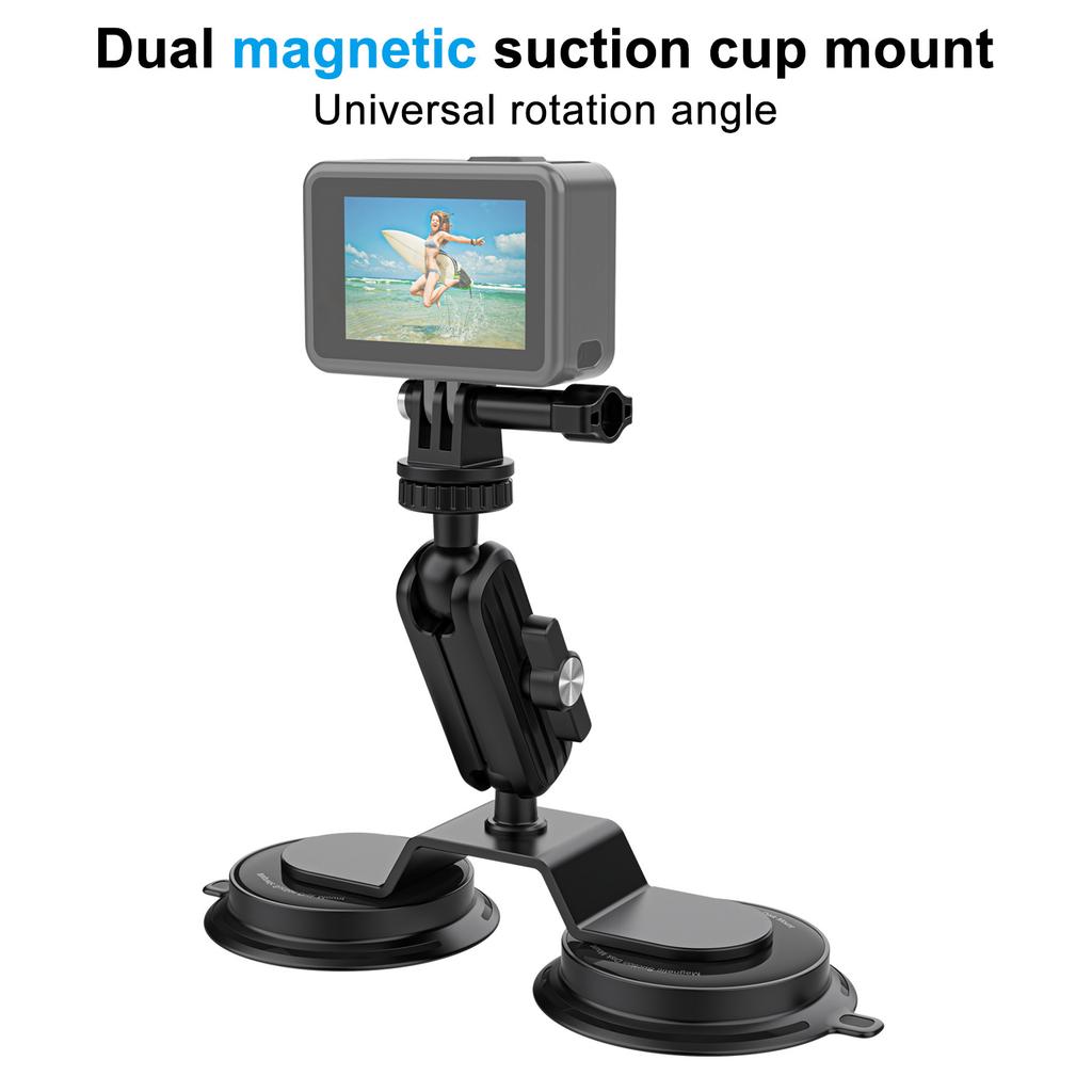 K03-2 For Insta360/GoPro Action Camera Bracket Magnetic Dual Suction Cup Rotatable Camera Stand