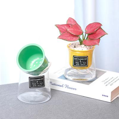 Colorful Lazy Self-Watering Plastic Flower Pot Simple Succulent Planter Resin Imitation Glass Small Creative Personalized Garden