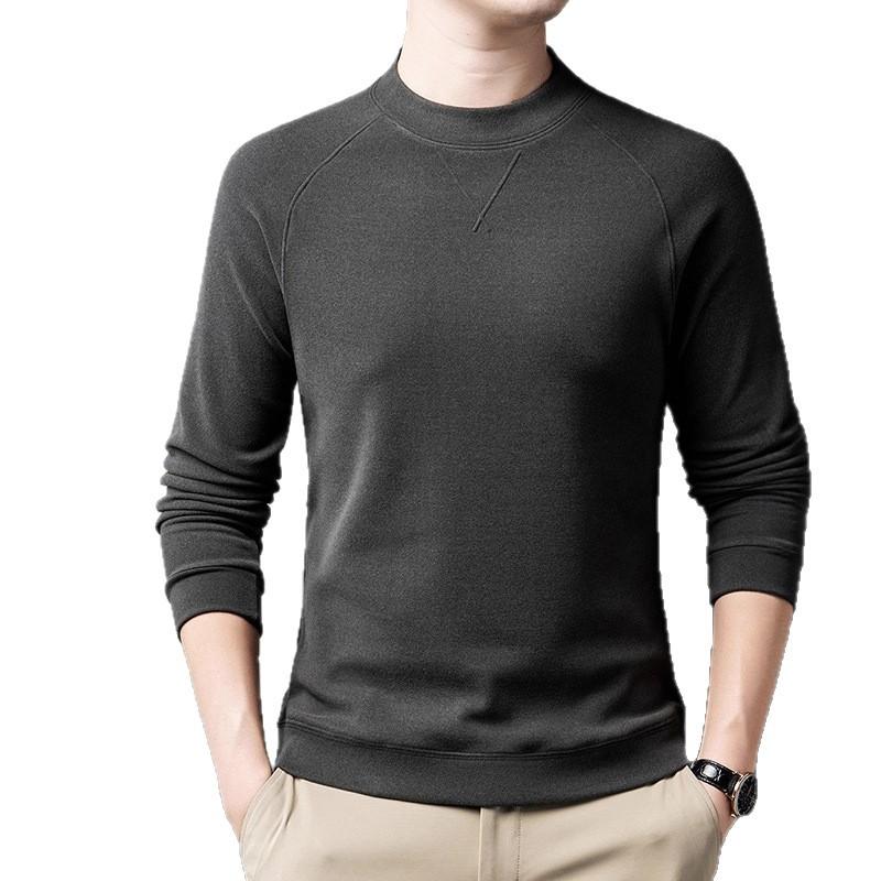 Men S Stand Collar Solid Color Long Sleeve Fleece Casual Base Shirt