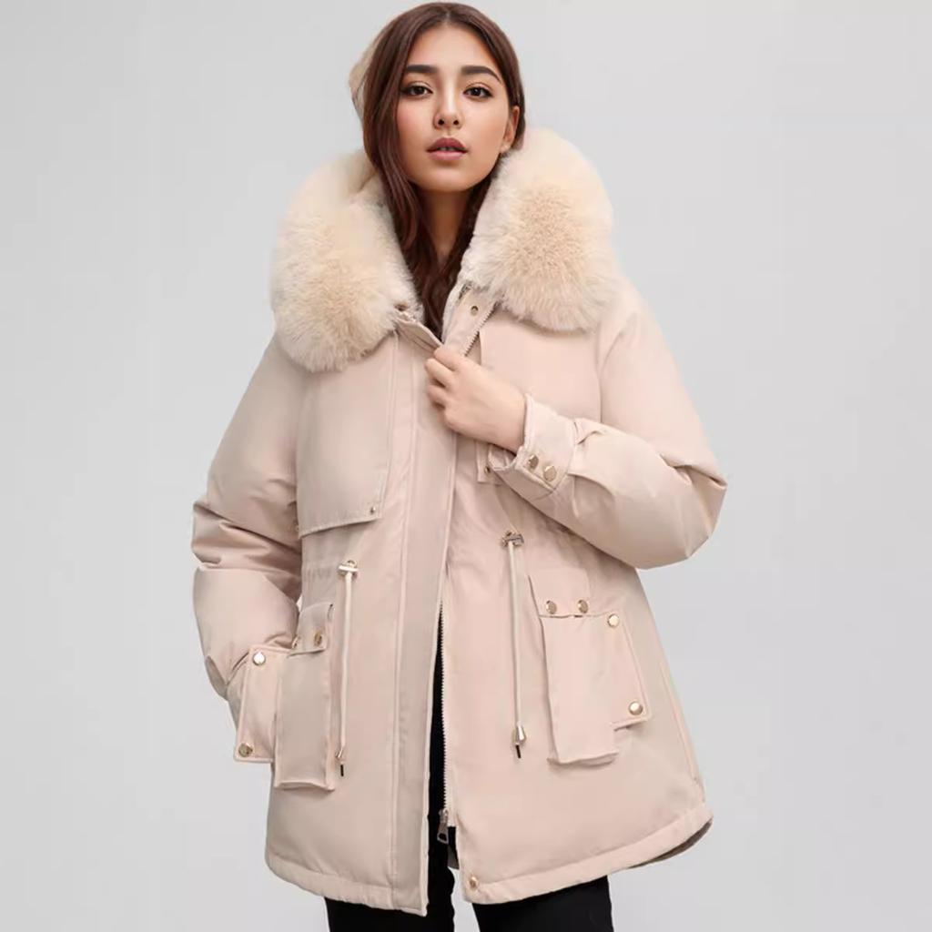 Women's Padded Jacket 2024 Winter Women's Cotton Jacket Fur Collar Thicken Warm Parkas Coats Female Pure Color Thicken Coats