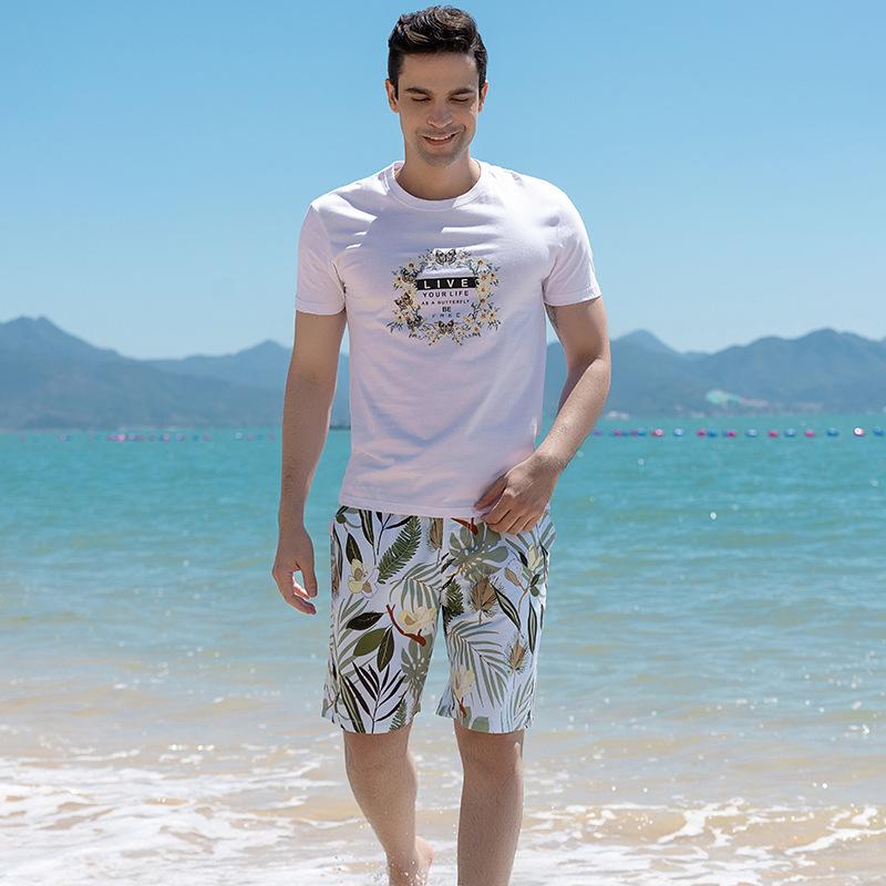 Beach Pants Men'S Printed Five-Point Beach Shorts Loose Beach Pants Quick-Drying Surf Shorts