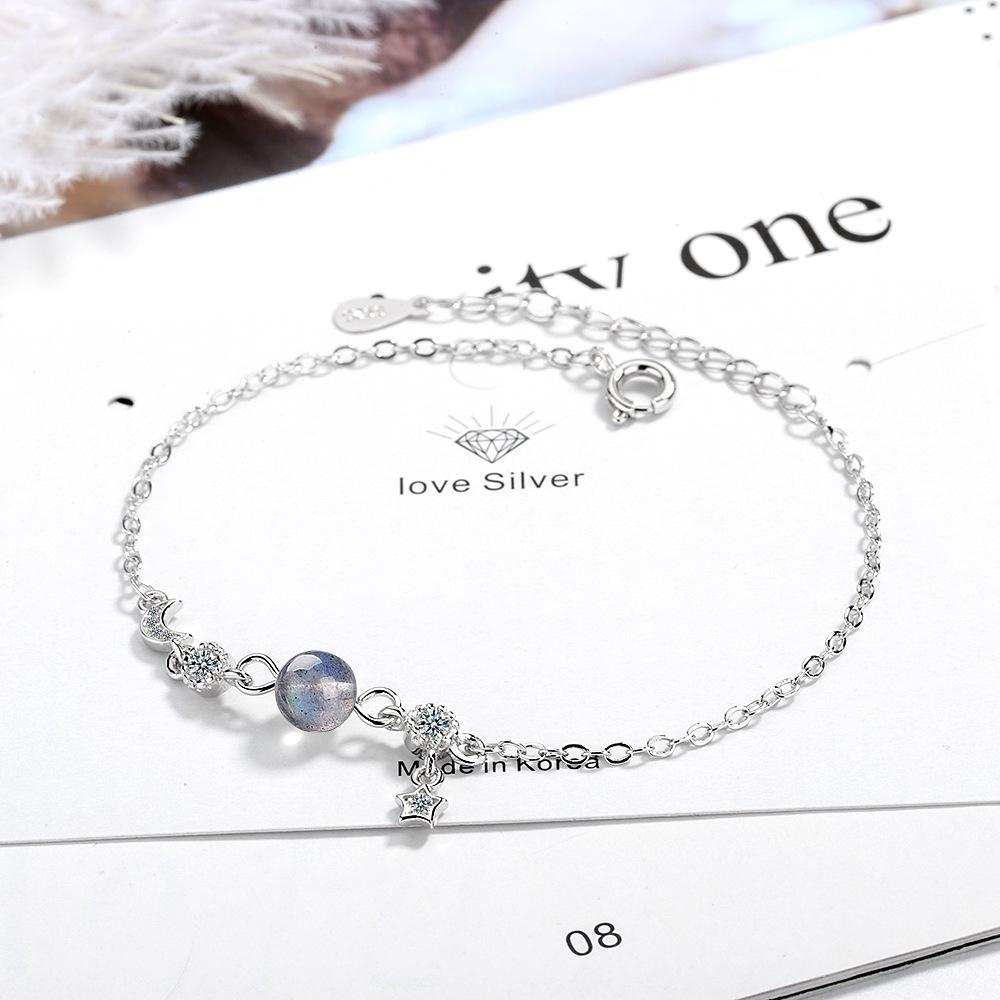 Simple Female Bracelet 925 Sterling Sliver Blue Moon Zircon Crystal Charm Bracelet for Women Girls Chain Wedding Jewelry Gift