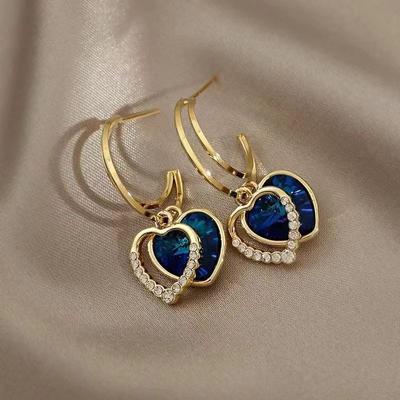 Crystal Zircon Heart of The Ocean Heart of Love Delicate Earrings with Diamonds