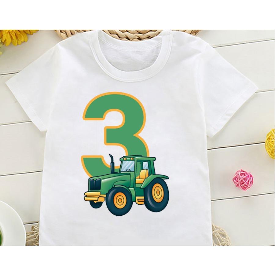 Söt Bonde Traktor 1-8 År Grattis på Födelsedagen Ren Bomull T-shirt Barn Födelsedagsfest Gåva Barn Rolig Present T-shirt Toppar
