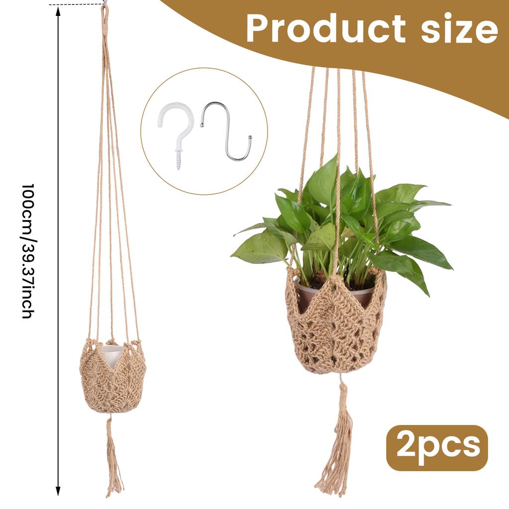 2Pcs Macrame Plant Hanger Baskets Flower Pot Holder with Hook Balcony Planter Basket Decor Lifting Rope Home Garden Supplies