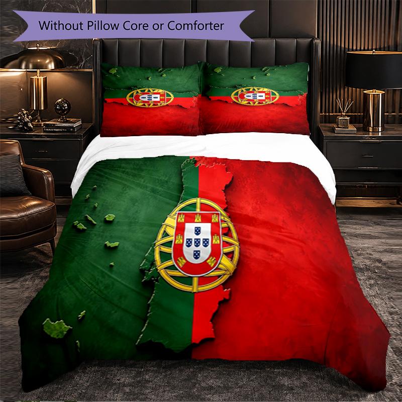 Portugal National Football Team 3 Piece Bedding Set Soft Duvet Cover Set with Pillowcases Printed Bedroom Decor Set for Home