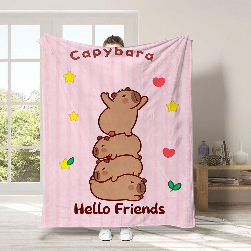 Capybara Flannel Blanket, Vibrant Colors Cute Capybara Design, Warm Throw Blanket for Couch Bed Travel Home Bedroom Living Room