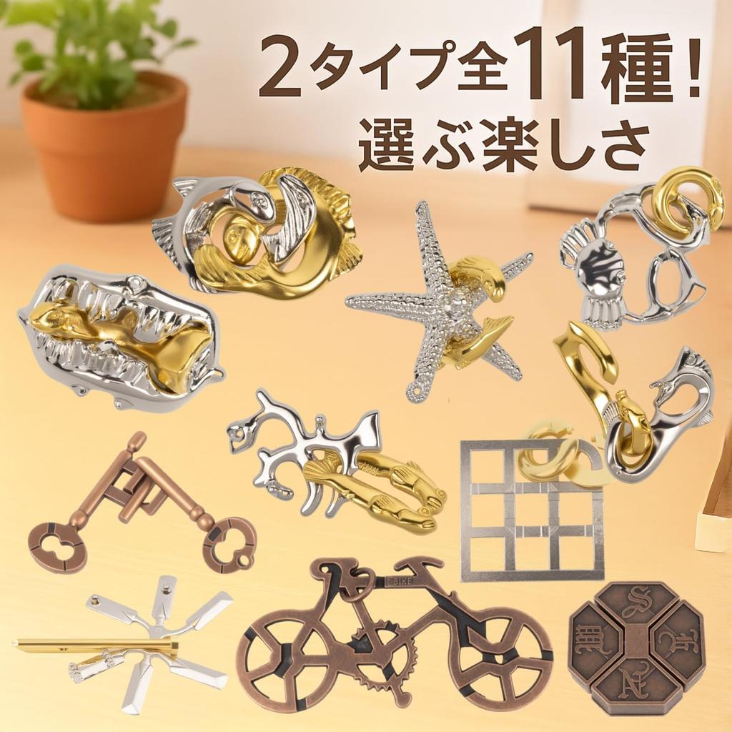 Rubonarie Brain Teaser Ring 3D Puzzle for Adults, Hospital Time-Killing Aid, Cast Puzzle (Silver, Gold, 6 Pieces)