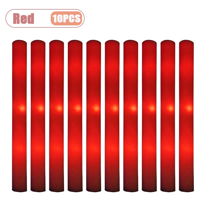 10PCS Sponge Glow Stick Light Up Neon Fluorescent LED Flashing Bar for Event Support and Cheer Night Party Light Stick