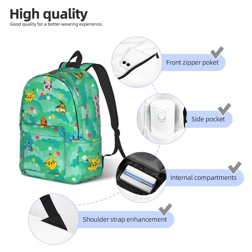 Fashion Cartoon Pokemon Theme Backpack  Mochilas Harajuku Design For School Large Capacity Rucksack