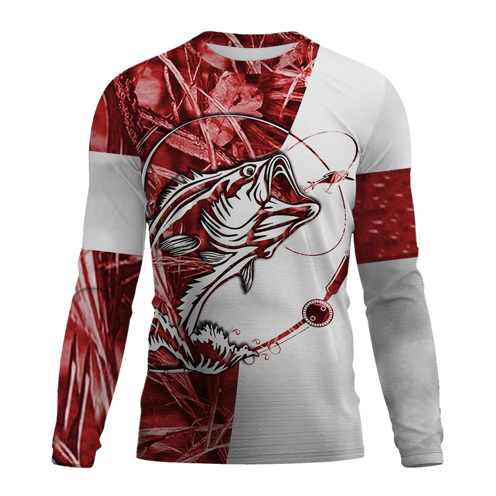 New men's outdoor fishing long sleeved T-shirt 3D fish Pattern printing  casual and fashionable round neck Top T-shirt