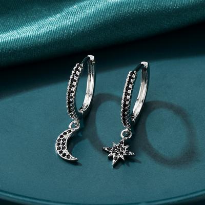 Copper Hoop Earrings with Zirconia, Crescent & Star Drop Design,  Hypoallergenic Jewelry for Women