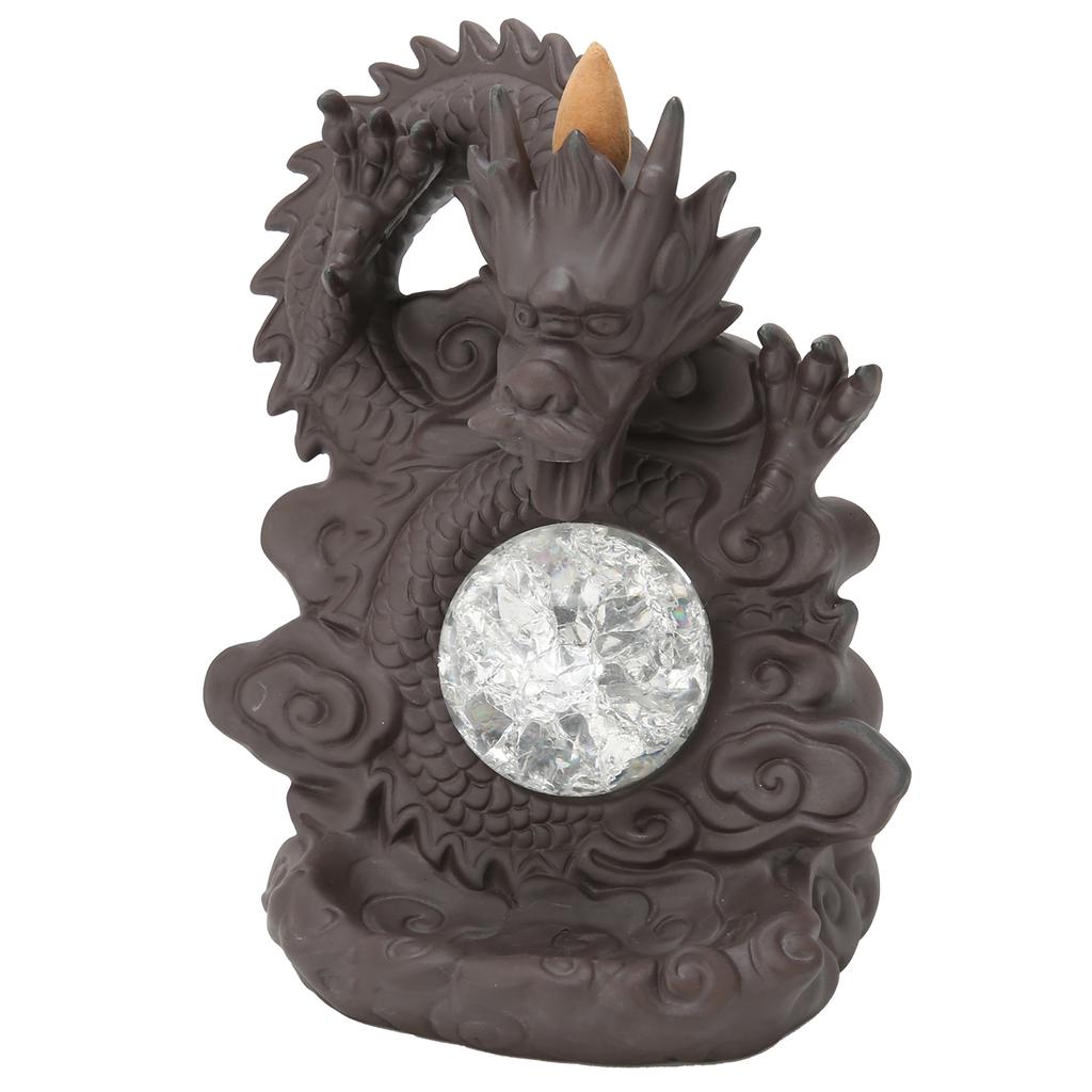 Dragon Backflow Incense Burner Ornament Red Porcelain Creative LED Light Home Decoration