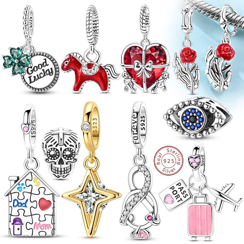 Authentic Original Charm Bead Components Bead Components Authentic Copper Metal Metal Sparkling Starlight Rose Skull Charm Bead Component Compatible