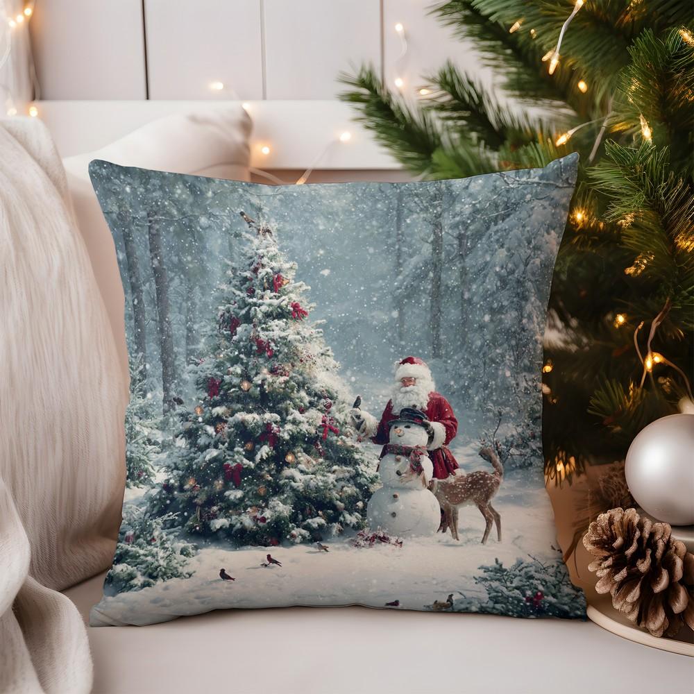 Home Decor Santa Sleigh and Reindeer Merry Christmas Pillow Pattern Cushion Cover Suitable for Sofa Bedroom Car Pillow Cover