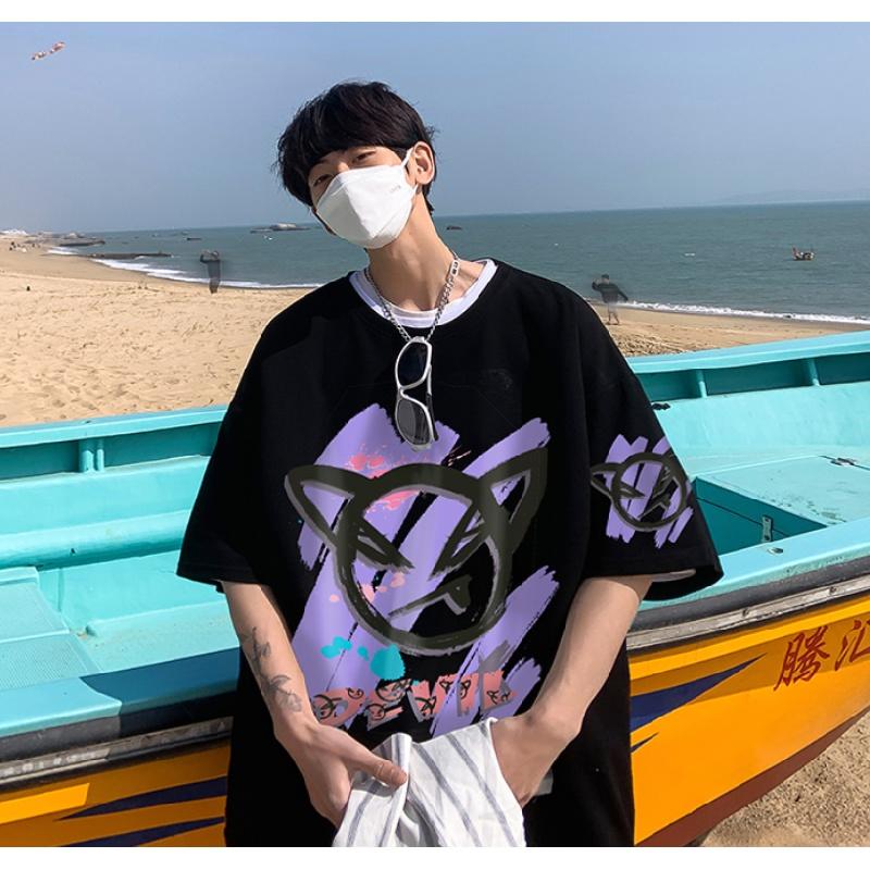 Męskie koszulki z krótkim rękawem list nadruk graficzny moda markowe koszulki dla mężczyzn odzież męska koszulka casual mężczyzna lato koreański Retro topy dla