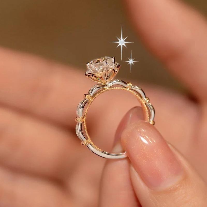 Princess on the Run Bouquet: 8 Hearts & Arrows, Super Shiny 1 Carat Two-Tone Open Proposal/Wedding Ring for Women