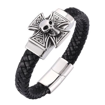 Punkowa Czaszka Krzyż Męska Bransoletka Urok Mankaż Prawdziwa Skóra Bransoletki Bangles Rock Męska Biżuteria Prezenty