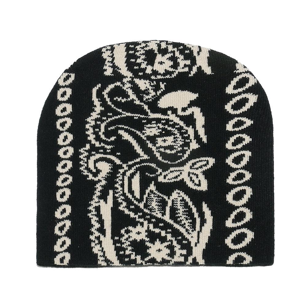 

Модная универсальная ретро шерстяная шляпа осень и зима холодная теплая вязаная шапка жаккардовый пейсли зимняя шапка M（56-58cm） чёрный