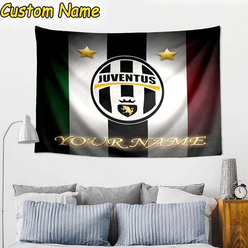 Custom Name Juventus Football Club Crest Tapestry Room Decoration Wall Hanging for Living Room Bedroom, dormitory, Birthday and Christmas gifts
