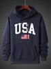 Men's autumn/winter hoodie, simple American flag print, comfortable hooded sweatshirt