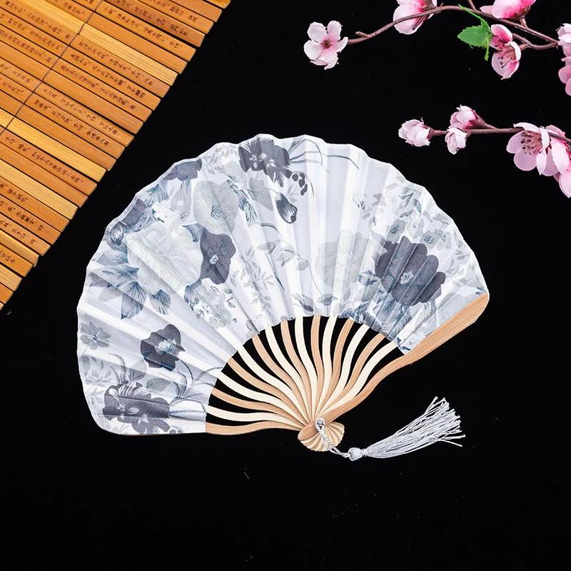 Chinese Style Hand Held Fans Personalized Pattern Silk Bamboo Folding Fans Handheld Wedding Hand Fan Cool Bamboo Flower Fan
