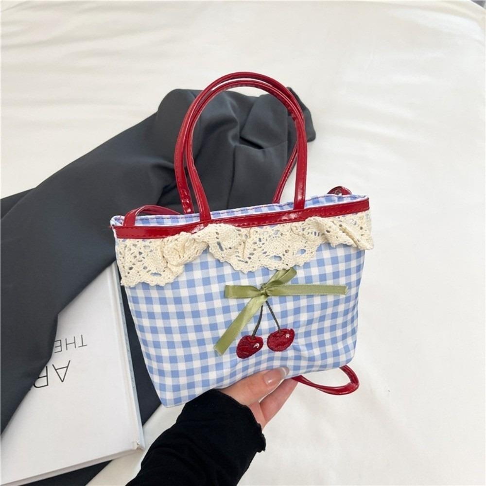 Fashion Large Capacity Crossbody Bag Polka Dot Embroidery Shoulder Bag Bow Checkered Pattern Handbag Travel Use