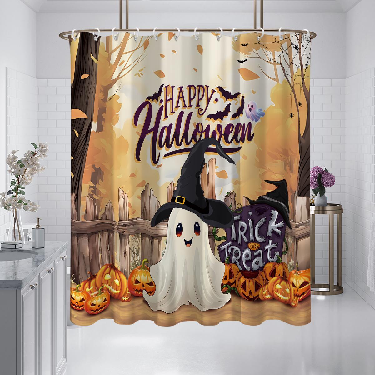 

1 шт. Занавеска для душа с рисунком тыквы и привидения, водонепроницаемая, моющаяся, с 12 крючками, для ванной комнаты, для душа, украшение дома на Хэллоуин 180x180cm