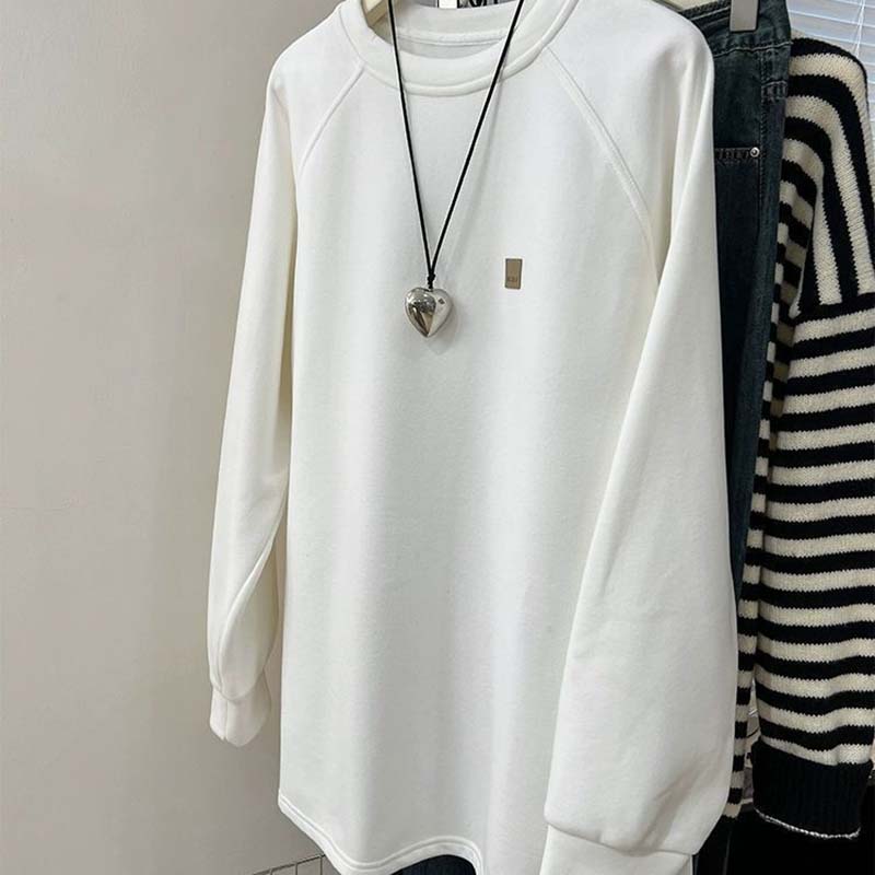 

Женский свитшот Осень Зима Однотонный Утепленный Теплый Эластичный С длинным рукавом Оверсайз Топы XXXXL белый