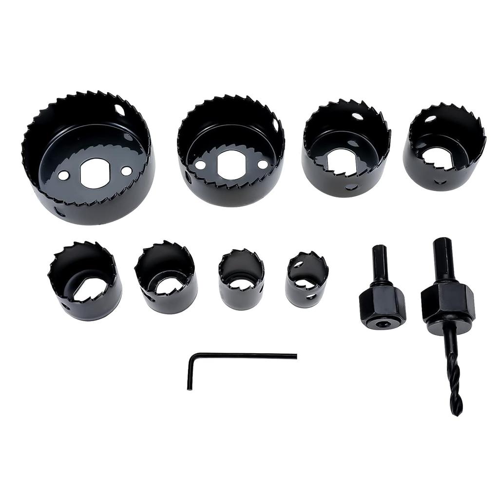 11tlg Lochsäge Bohrer Bit Set 3/4"(19 mm) - 2-1 / 2 " (64 mm), mit Sägeblättern aus Kohlenstoffstahl, Spannfuttern, Bohrer, Sechskantschlüssel, Ideal für Weichholz, Sperrholz,