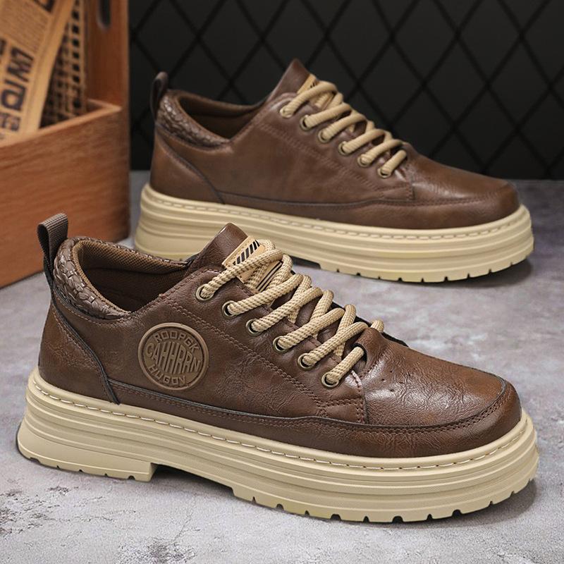 

thick-soled tooling leather shoes men s casual shoes low-top Martin boots leather surface waterproof breathable board shoes sports men s shoes 44 коричневый