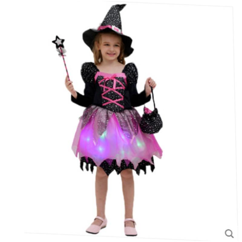 Children's Halloween costumes, girls cos masquerade show witch princess dress, little witch show costume lamp costume