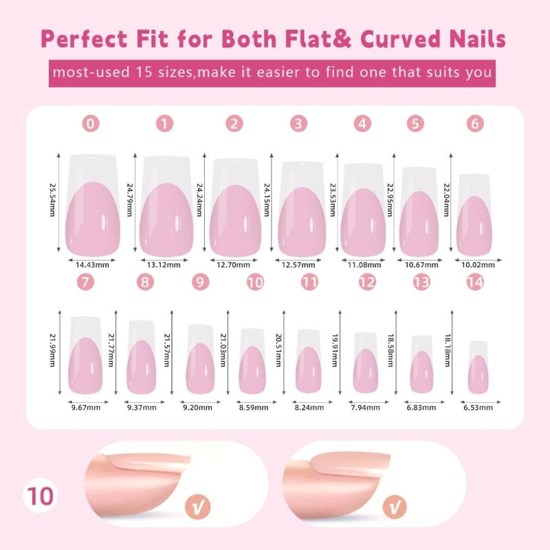150 Pieces French Press On Nail Pre Applied Base Coat and Primer No Filing Needed for DIY Nail Art Salon Quality Nail
