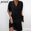 Fashion Summer Spring Solid Color Print Short Sleeve V-Neck Casual Dresses