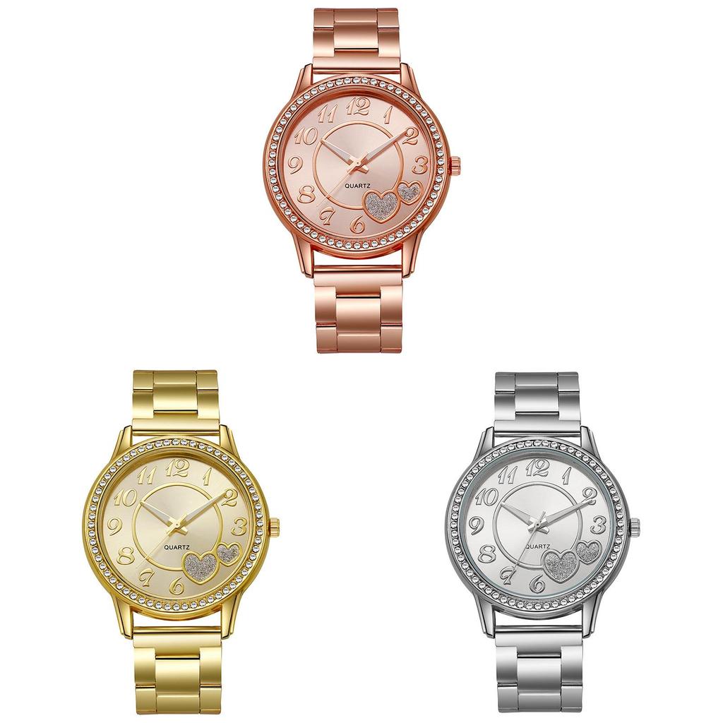 Classic Heart Shape Quartz Watch For Women With Diamond Accents And Alloy Steel Band