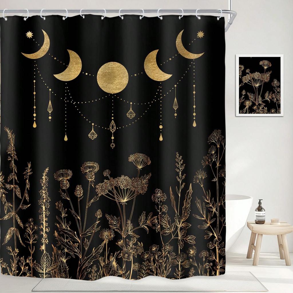 Elegant Moon & Stars Shower Curtain: Embrace the Mystical Design, Soft Fabric, and Celestial Vibes for Your Dreamy Bathroom