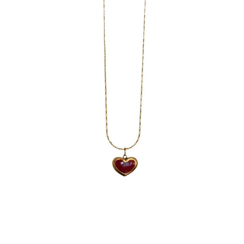 Red Heart Titanium Steel Necklace for Women, 2023 - Small Heart Clavicle Chain with Peach Heart Pendant.
