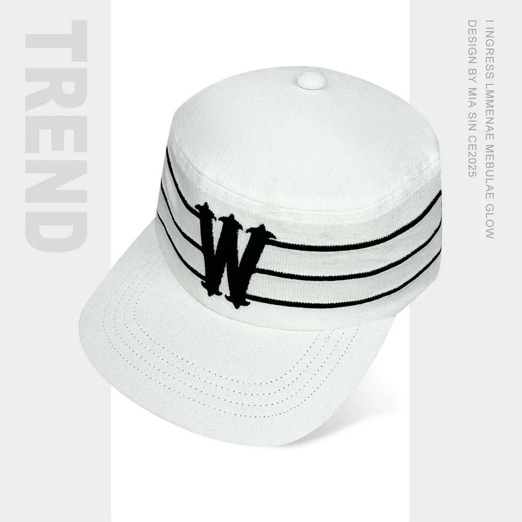 American-style letter embroidered baseball cap for women, two-tone, flat top, wide brim, large head circumference, makes face look smaller, trendy