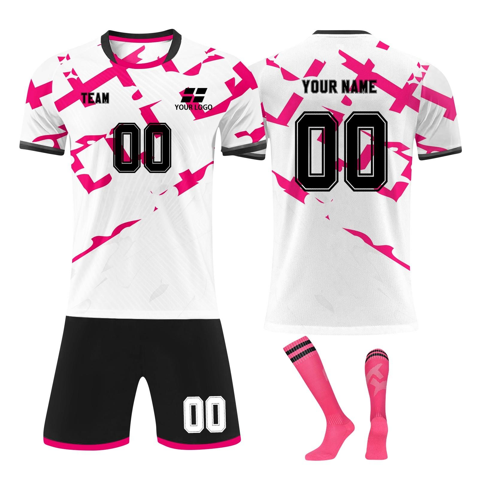 

Комплект персонализированных рубашек для мужчин и девочек с именем и номером, футбольные майки на заказ для мальчиков, тренировочный костюм XS розовый