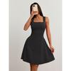 Fashion Solid Color Party Square Neck Backless Mini Slip Dresses 2025 New Elegant High Waist Club Pleated Short Dress