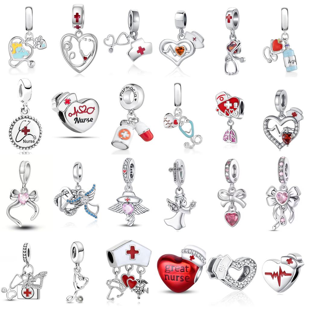 New 925 silver stethoscope angel pendant for doctor nurse European bracelet DIY jewelry gift